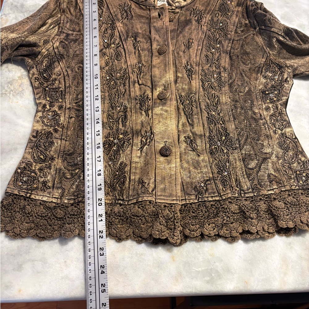 Vintage Flashback Lg Tapestry Embroidered Crocheted Beaded Boho Brown Jacket - Picture 16 of 16